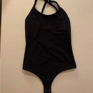 Dynamite high neck backless cross cross strap black bodysuit
